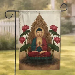Buddha Lotus Prayer Gold Mandorla - Spiritual Home Decor Gift for Yoga Lover Garden Flag
