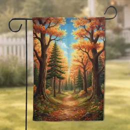 Autumn Forest Path Golden Foliage Trees - Nature Lover Decor Gift Garden Flag