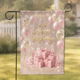 Happy Birthday Gold Script Gifts Balloons - Birthday Celebration Gift Garden Flag