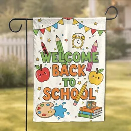 Welcome Back School Apples Pencils Bunting - Back to School Classroom Decor Garden Flag