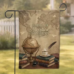 Antique Globe Books World Map Reading Adventure - Home Decor Gift for Book Lovers Garden Flag