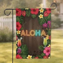 ALOHA Neon Tropical Flora Wood Plank - Home Decor Gift for Tropical Lover Garden Flag
