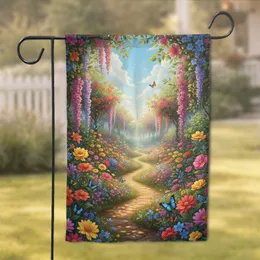 Sunlit Garden Path Blooming Flowers Butterflies - Home Decor Gift for Garden Lover Garden Flag