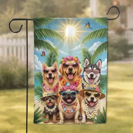 Diverse Dogs Tropical Beach - Summer Home Decor Gift for Dog Lover Garden Flag