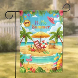 Hello Summer Beach Scene Lounge Chair Umbrella - Summer Vacation Home Decor Gift Garden Flag
