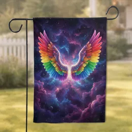 Rainbow Angel Wings Luminous Celestial Nebula - Spiritual Home Decor Gift for Angel Lover Garden Flag