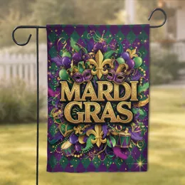 Mardi Gras Fleur-De-Lis Masquerade Mask Jester Argyle - Carnival Celebration Decor Garden Flag