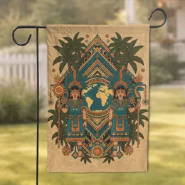 Stylized Earth Globe Mesoamerican Figures - History Lover Gift Garden Flag