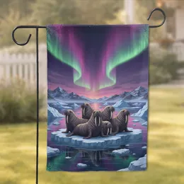 Majestic Walruses Aurora Borealis Arctic Ice - Wildlife Lover Gift Garden Flag