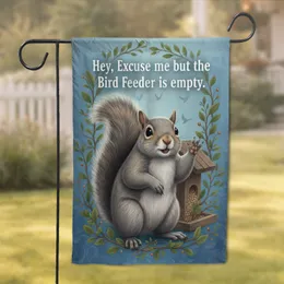 Grey Squirrel Bird Feeder Empty Message - Wildlife Lover Home Decor Gift Garden Flag