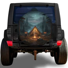 Camping Tent Campfire Lake - Outdoor Adventure Gift for Campers Spare Tire Cover