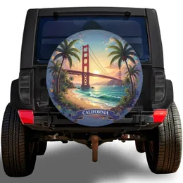 Golden Gate Bridge California Sunset Beach Palm Trees - Travel Lover Gift Spare Tire Cover