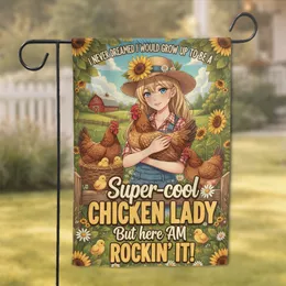 Anime Chicken Lady Farmhouse Landscape - Farmhouse Decor Gift for Chicken Lovers Garden Flag