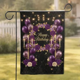 Deep Purple Rose Gold Wreath Happy Birthday Balloons - Birthday Celebration Gift Garden Flag