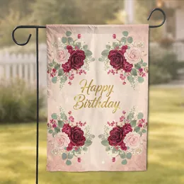 Happy Birthday Floral Bouquet Roses Glitter Bokeh - Birthday Celebration Gift Garden Flag