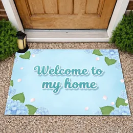 Welcome Home Phrase Hydrangea White Blossom Green Leaf Floral - Home Decor Gift Doormat