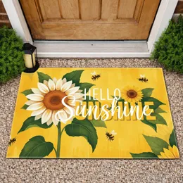 HELLO Sunshine Sunflower Bee Meadow Flowers - Rustic Farmhouse Decor Gift Doormat