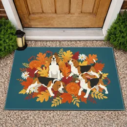 Playful Beagle Dogs Autumn Leaves Berries Flowers Home Decor Gift for Dog Lover Doormat