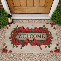Rustic Cardinals Welcome Roses - Farmhouse Home Decor Gift Doormat
