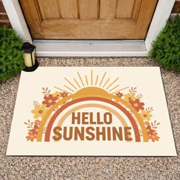 Hello Sunshine Multi-Arc Rainbow Sun Bohemian Orange Floral Sprigs - Home Decor Gift Doormat
