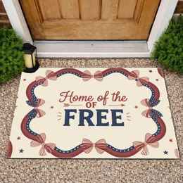 Home of the Free Patriotic Star Ribbon Bow Independence Day Farmhouse Decor Doormat