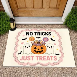 No Tricks Just Treats Jack-o-Lantern Candy Ghosts - Halloween Party Decor Doormat