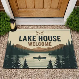 Lake House Welcome Canoe Pine Forest Mountains - Home Decor Gift Doormat