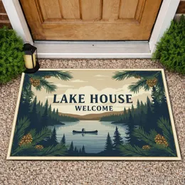 Lake House Welcome Pine Boughs Canoe - Rustic Lodge Home Decor Gift Doormat