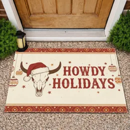 Howdy Holidays Bull Skull Santa Hat Western - Christmas Decor Gift Doormat