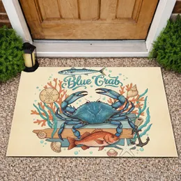 Blue Crab Marine Life Seashell Driftwood Coastal Home Decor Gift Doormat