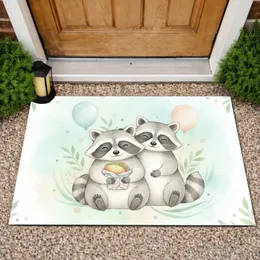 Raccoons with Taco Pastel Balloons Leaves - Home Decor Gift for Raccoon Lover Doormat