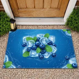 Blueberry Ice Cubes Mint Leaves Water Droplets - Refreshing Home Decor Gift Doormat