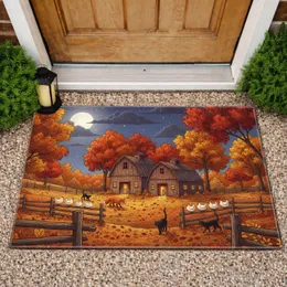 Autumn Night Fox Cats Barns Full Moon Leaves - Farmhouse Decor Gift Doormat