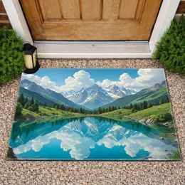 Mountain Lake Snow-Capped Peaks Green Hills Alpine Scenery - Home Decor Gift Doormat