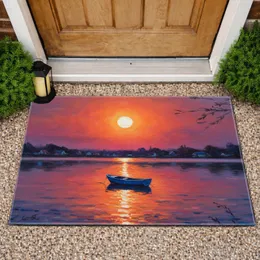 Sunset Blue Boat Tranquil Water with Distant Houses - Home Decor Gift Doormat