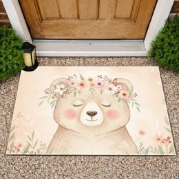 Gentle Bear Wildflower Crown - Home Decor Gift for Nature Lover Doormat