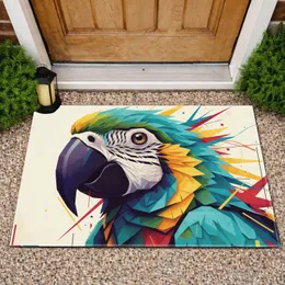 Macaw Parrot Head Faceted Shapes Rectangular Forms - Wildlife Lover Home Decor Accent Gift Doormat
