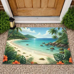 Tropical Island Beach Ocean Palm Trees Hibiscus Flowers - Home Decor Gift for Travel Lover Doormat