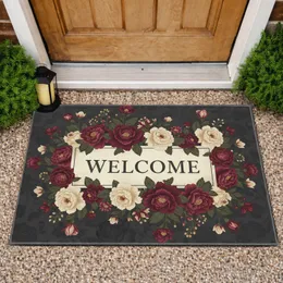 WELCOME Vintage Banner Botanical Floral - Home Decor Gift for Garden Lover Doormat