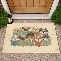 Cute Puppies Reading Books Glasses Paw Prints - Dog Lover Gift Doormat