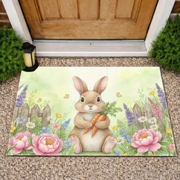 Brown Bunny Wildflower Garden with Carrots - Garden Lover Gift Doormat