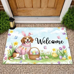 Welcome Beagle Dog Bunny Ears Easter Basket - Spring Holiday Gift for Dog Lovers Doormat