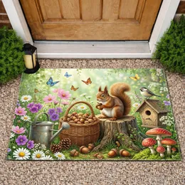 Fluffy Squirrel Acorn Wildflower Garden - Home Decor Gift for Garden Lover Doormat