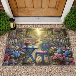 Garden Table Chair Flowers Picket Fence - Home Decor Gift for Garden Lover Doormat