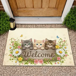 Kittens Welcome Sign Daisy Blossom Botanicals - Home Decor Gift for Cat Lover Doormat