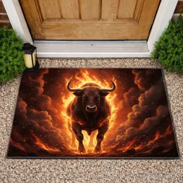 Charging Bull Fiery Flames - Home Decor Gift for Wildlife Lover Doormat