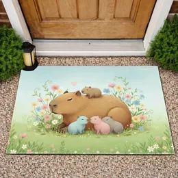 Capybara Family Wildflower Meadow Pink Heart - Home Decor Gift for Capybara Lover Doormat