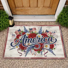 America Flags Roses Fireworks - Independence Day Decor Gift for Veterans Doormat