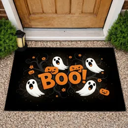 White Ghosts Jack-O'-Lanterns BOO! Dark Branches Spooky Halloween Festive Home Decor Doormat