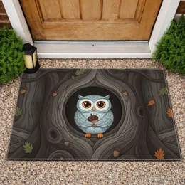 Owl Acorn Tree Hollow Forest Bark - Woodland Home Decor Gift for Wildlife Lover Doormat